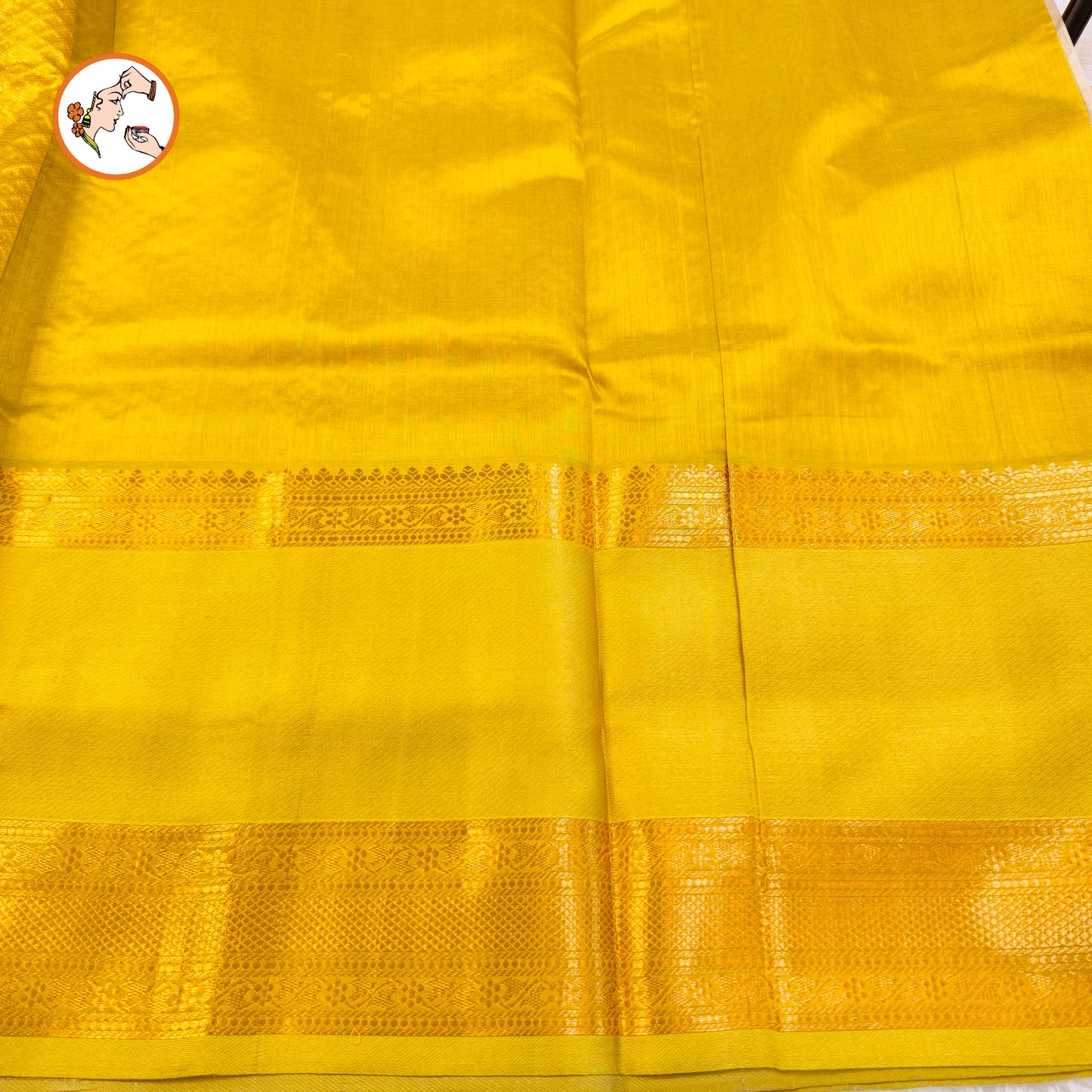 Beige Grey Polka Dots Green border Pure Handloom Silk Cotton Saree
