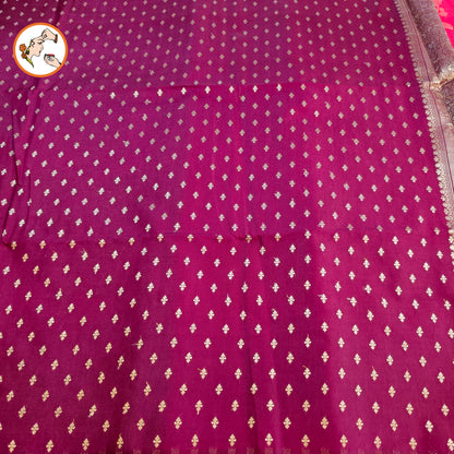 Pink with Maroon border floral Jaal design Banarasi Silk Saree (Light Weight)