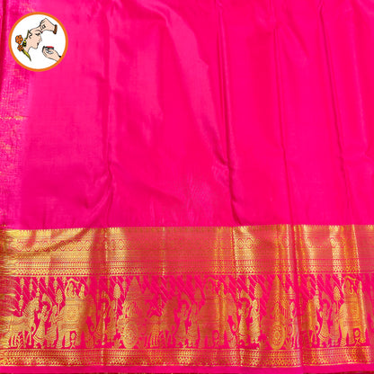 Dark Pink Peacock & Elephant motif with Rich Pallakku border Traditional Bridal Kanchipuram MIx Silk Saree