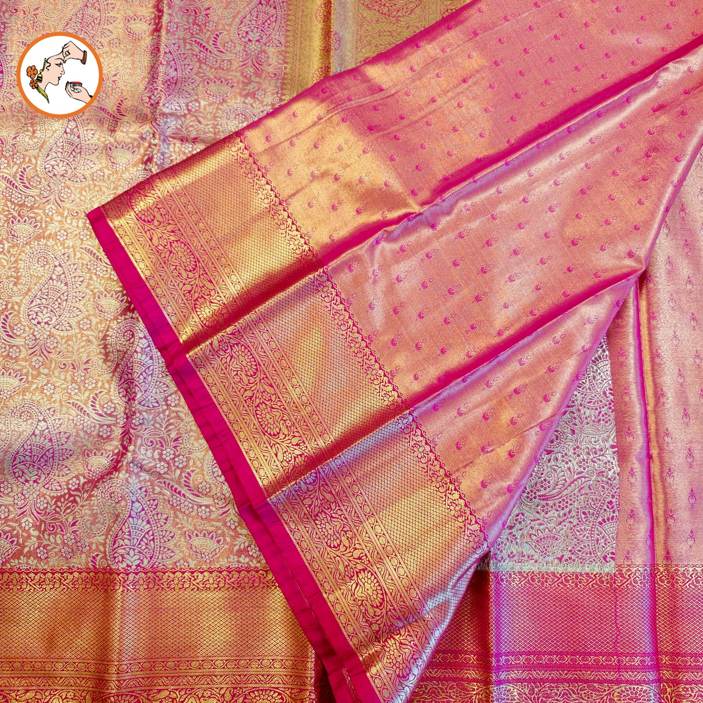 Dark Pink Kanchipuram Tissue Silk Saree