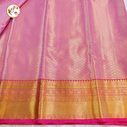 Mango Yellow with Pink border Kanchipuram Tissue Silk Saree