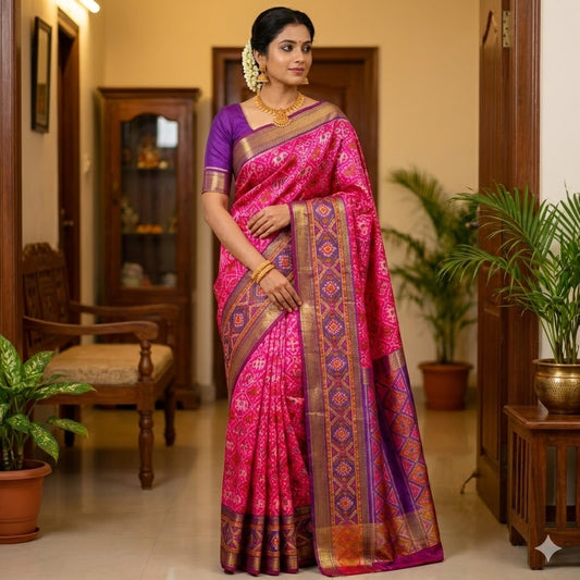 Pink Pochampally Silk Cotton Casual Saree
