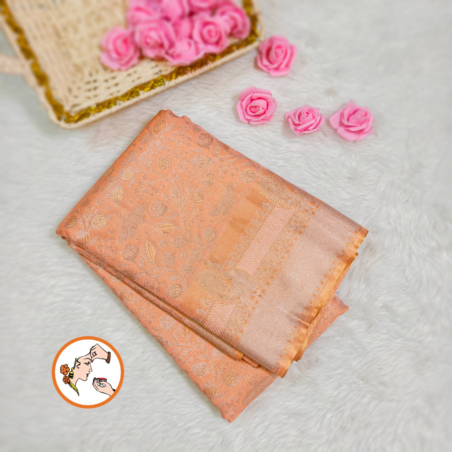Peach colour Kanchipuram Tissue Silk Saree