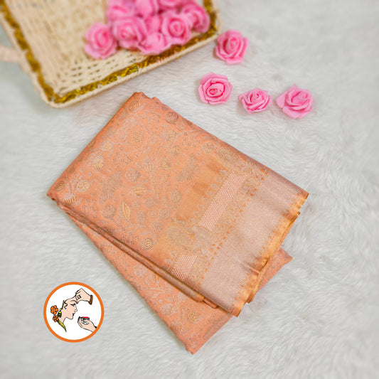 Peach colour Kanchipuram Tissue Silk Saree