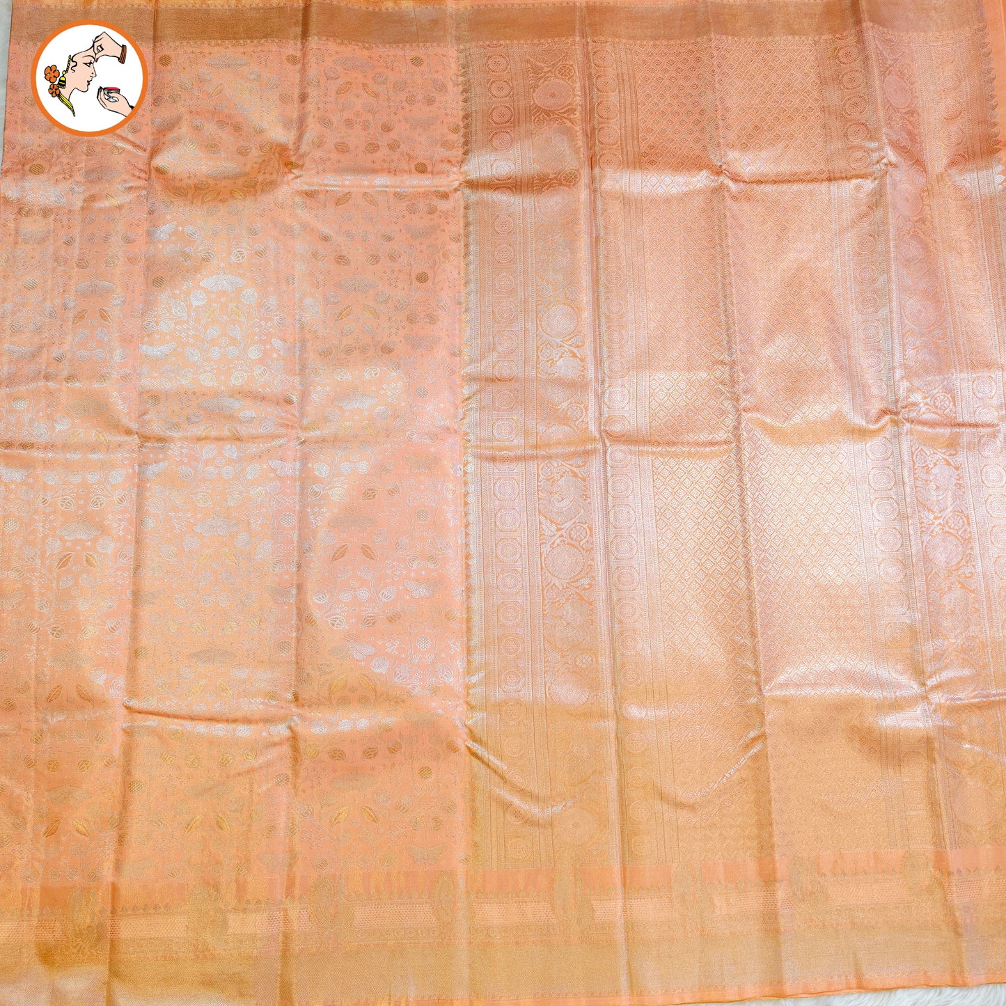 Peach colour Kanchipuram Tissue Silk Saree