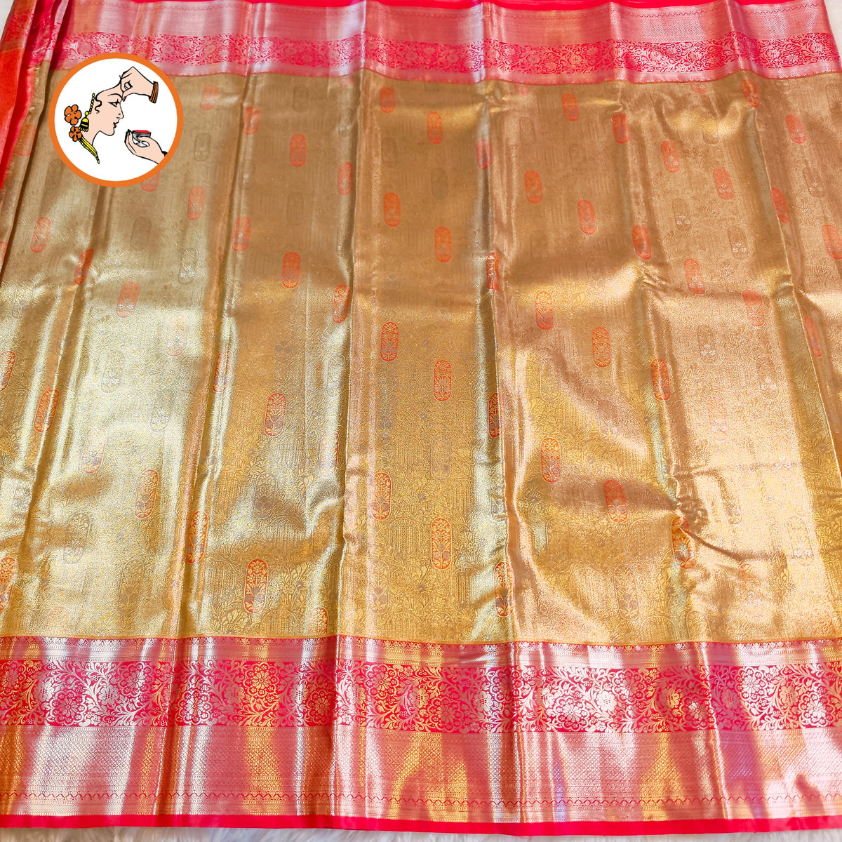 Golden with Red border High tIssue Kanchipuram Silk Saree