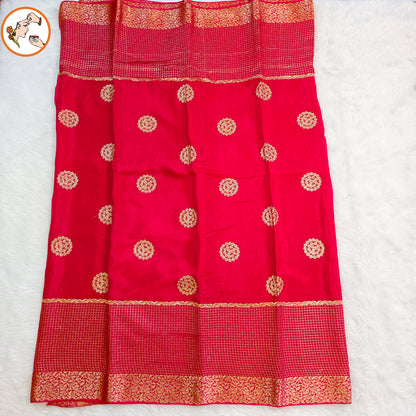 Red Colour Golden Embriodery Premium Wrinkle Chiffon Georgette Designer Saree