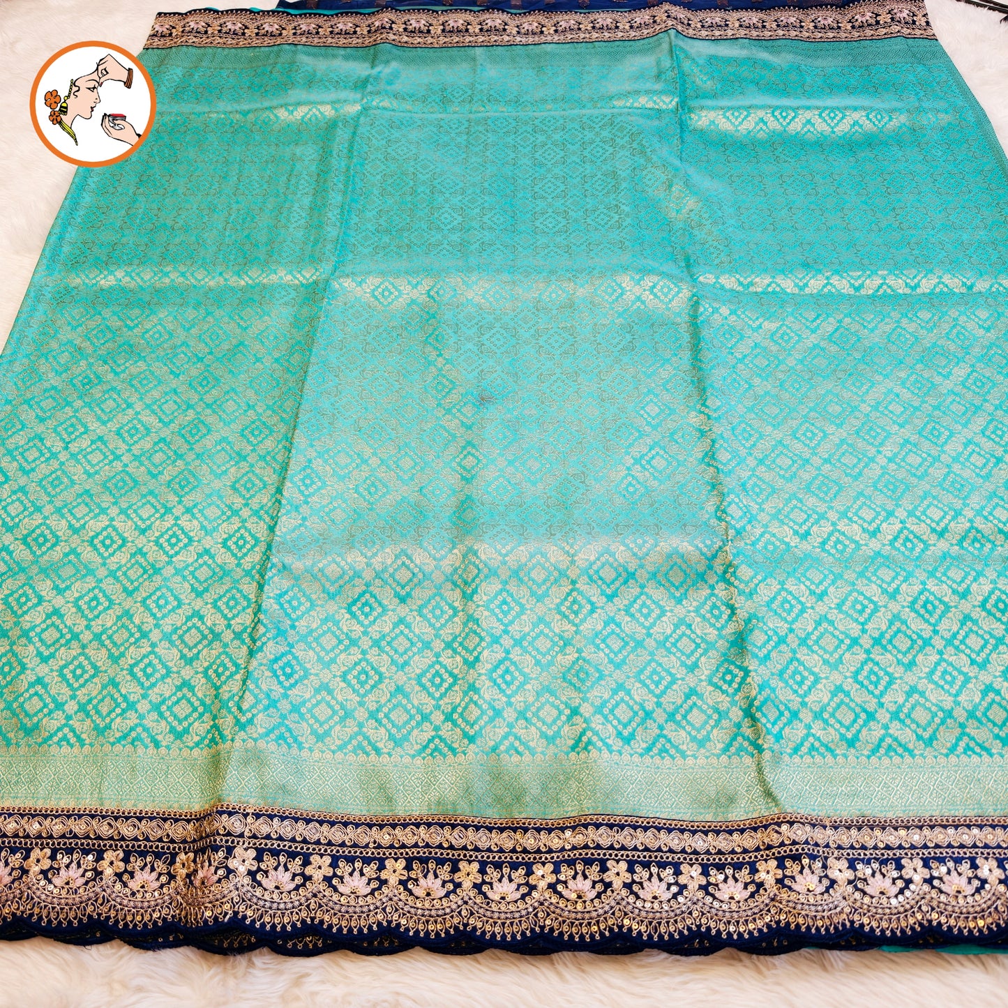 Sky Blue with Dark Blue lace border Banarasi Silk Partywear Saree