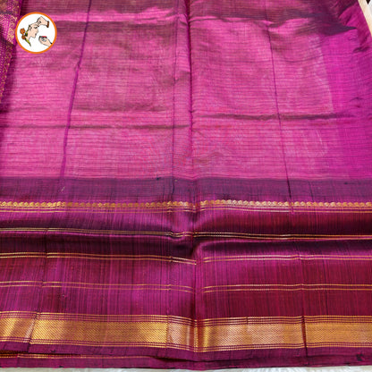 Cream/Beige Classic Checkered pattern (Podi Kattam) Purple border Pure Handloom Silk Cotton Saree