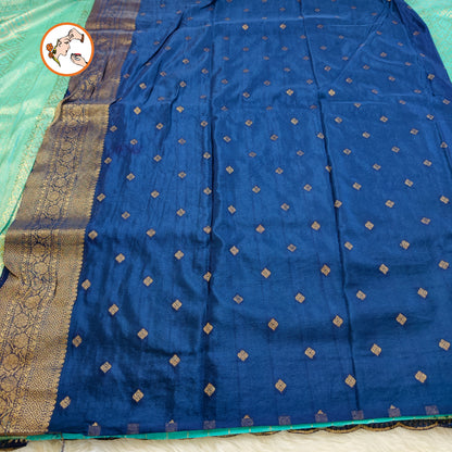 Sky Blue with Dark Blue lace border Banarasi Silk Partywear Saree