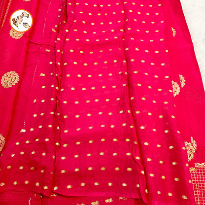 Red Colour Golden Embriodery Premium Wrinkle Chiffon Georgette Designer Saree