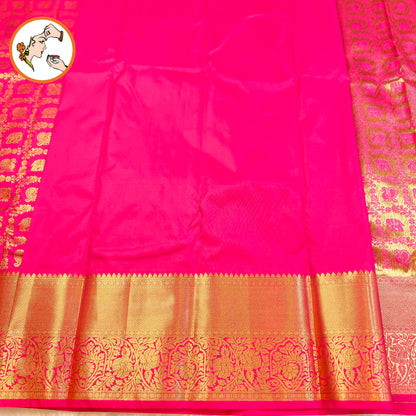 Magenta Pink Kanchipuram mix Silk Saree with elephant & peacock motif & gold zari Floral weaving border