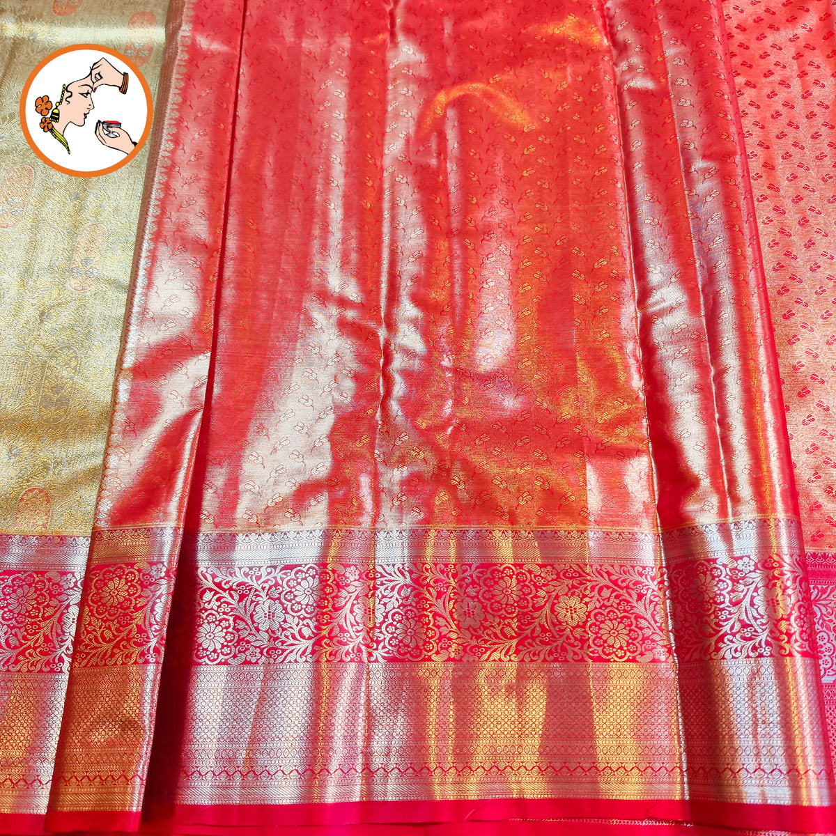 Golden with Red border High tIssue Kanchipuram Silk Saree