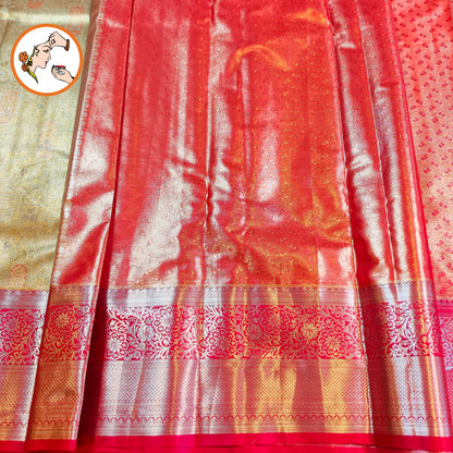 Golden with Red border High tIssue Kanchipuram Silk Saree