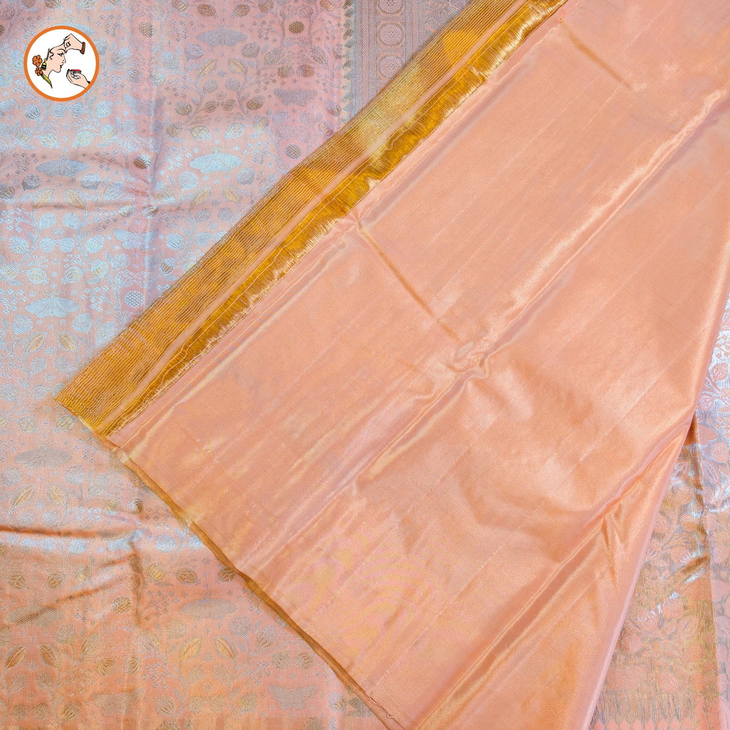 Peach colour Kanchipuram Tissue Silk Saree