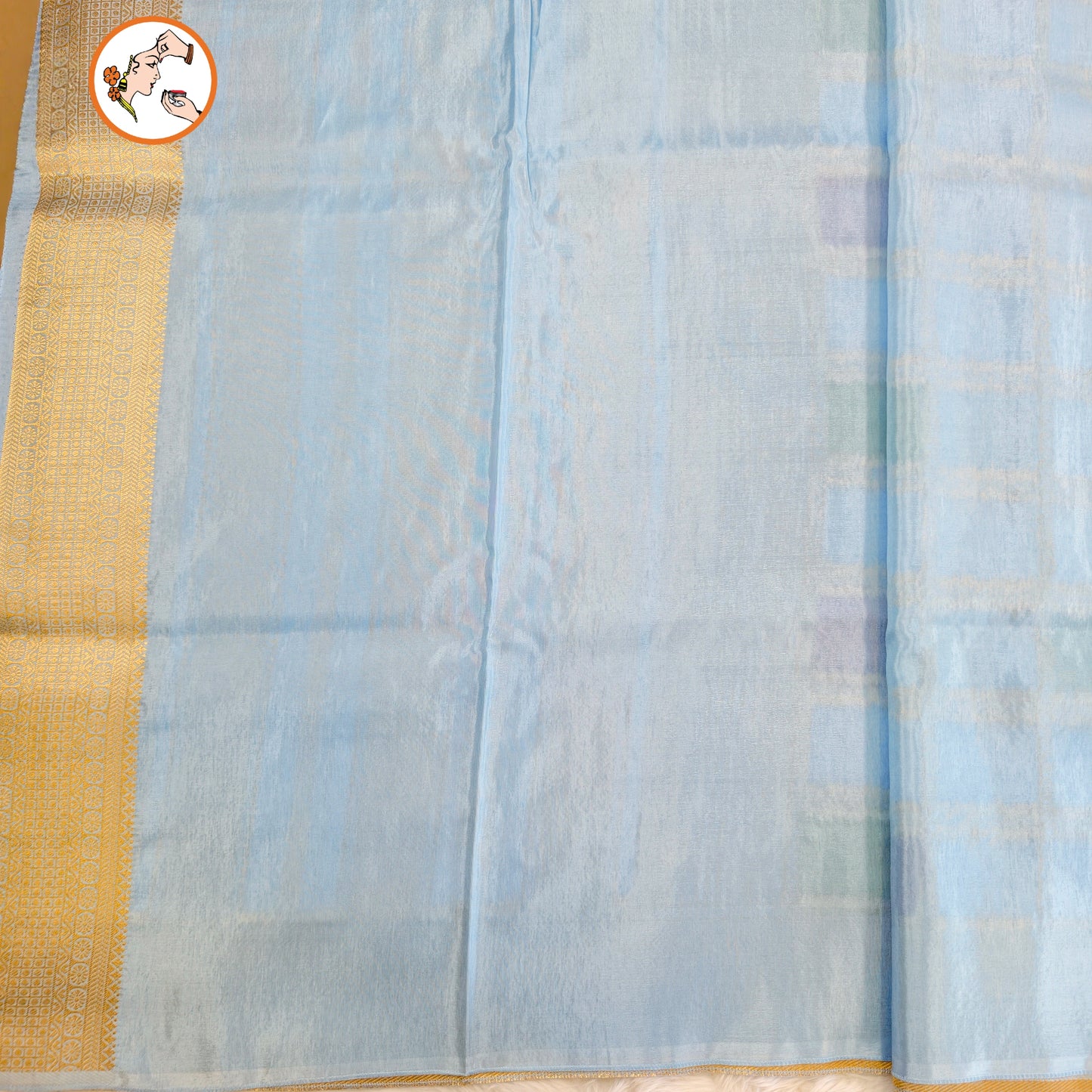Ice Blue multicolour checks Rangkat Soft Banarasi Silk Partywear Saree (Light Weight)