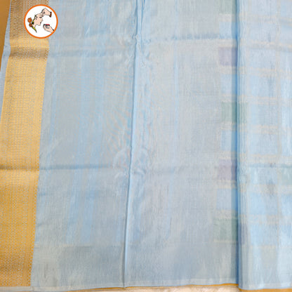 Ice Blue multicolour checks Rangkat Soft Banarasi Silk Partywear Saree (Light Weight)