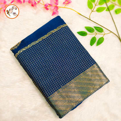 Peacock Blue Colour Golden Embriodery Premium Wrinkle Chiffon Georgette Designer Saree