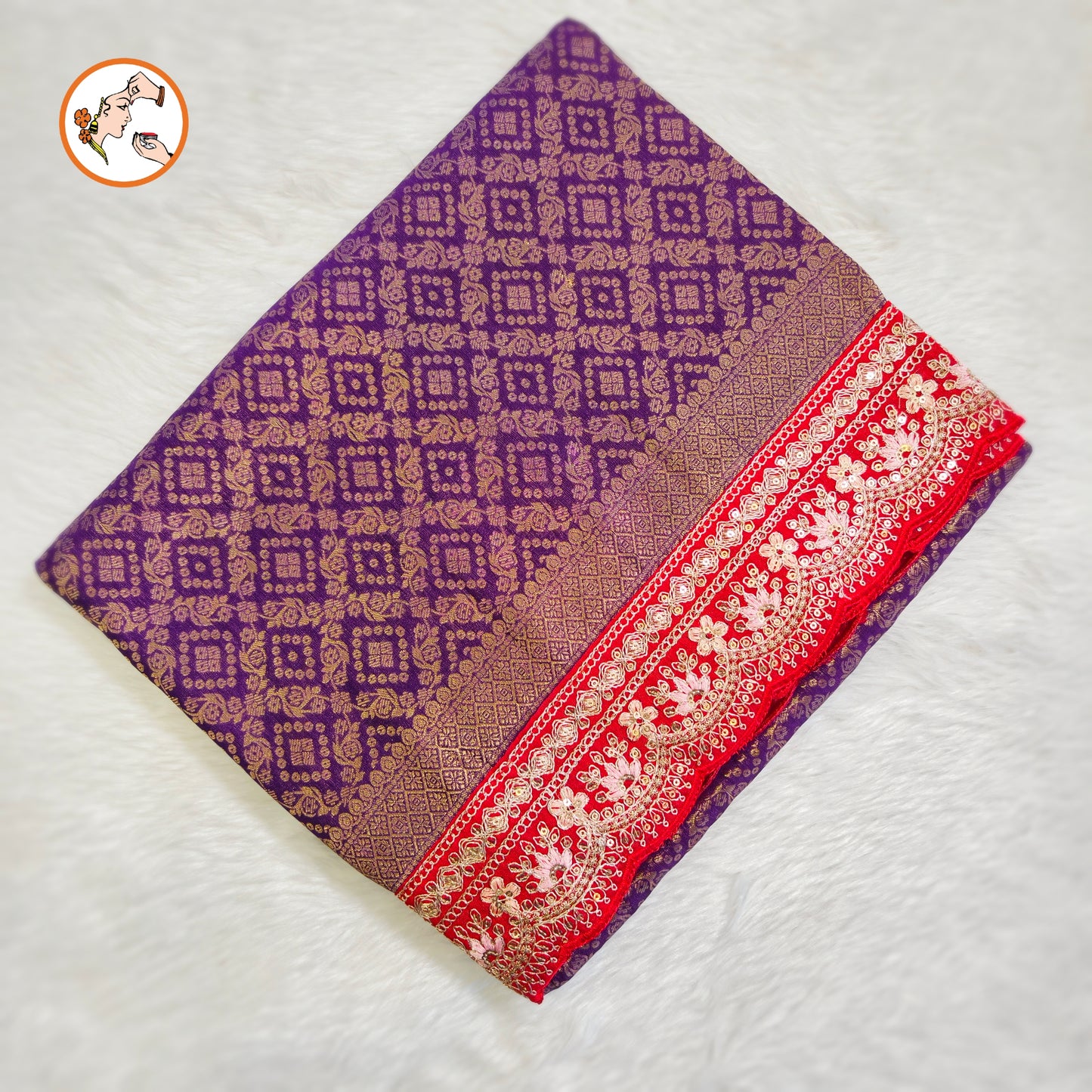 Purple with Red lace border Banarasi Silk Partywear Saree