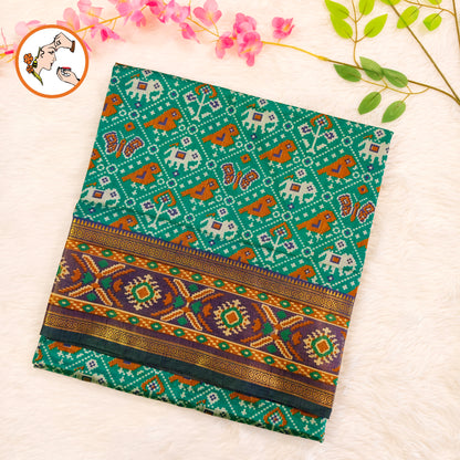 Peacock Green Pochampally Silk Cotton Casual Saree