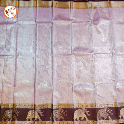 Lavender with Purple elephant border Kanchipuram Tissue Silk Saree