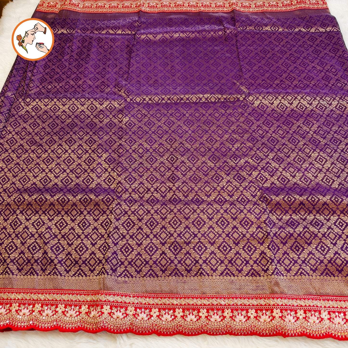Purple with Red lace border Banarasi Silk Partywear Saree