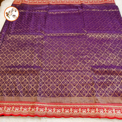 Purple with Red lace border Banarasi Silk Partywear Saree