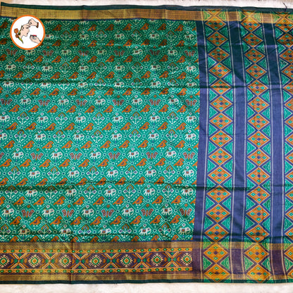 Peacock Green Pochampally Silk Cotton Casual Saree