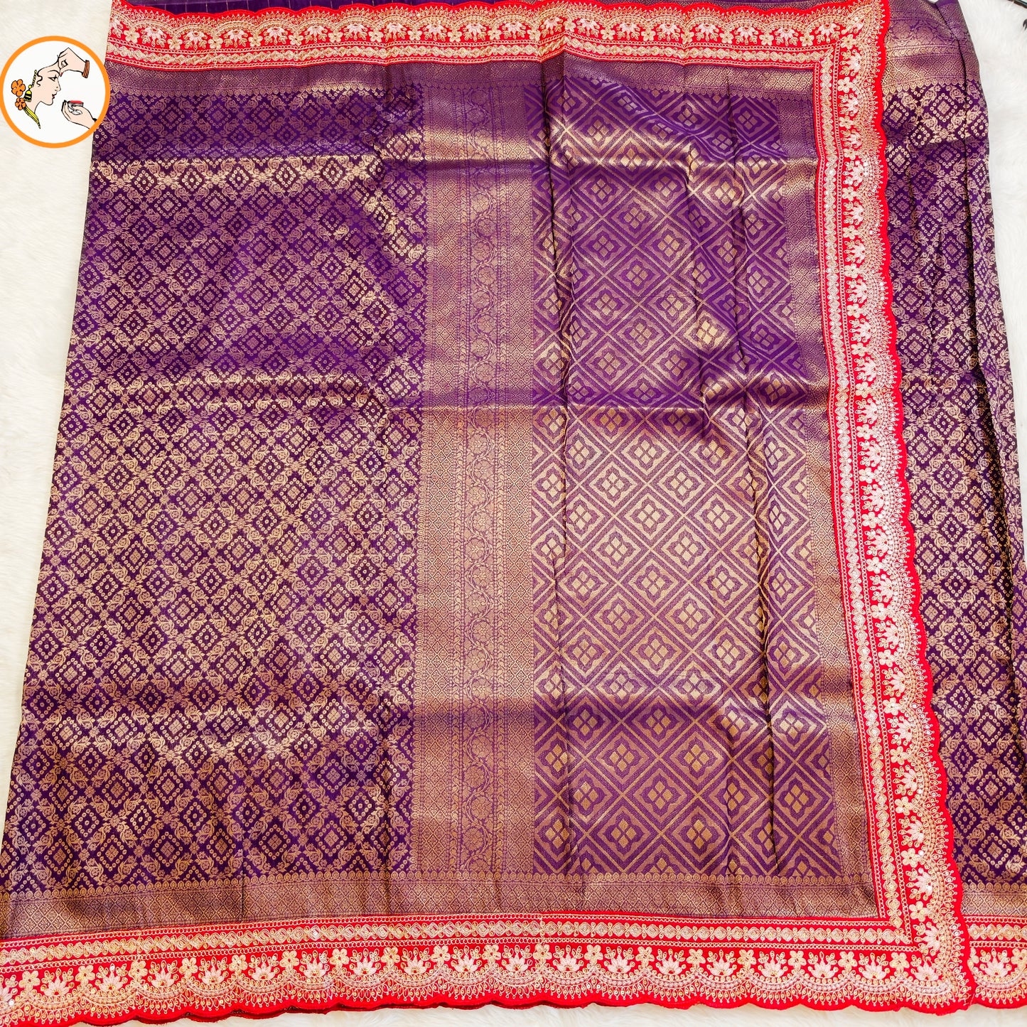 Purple with Red lace border Banarasi Silk Partywear Saree
