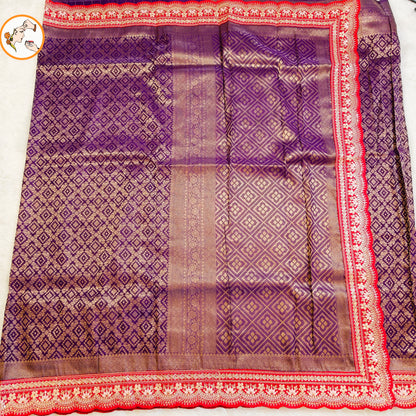 Purple with Red lace border Banarasi Silk Partywear Saree