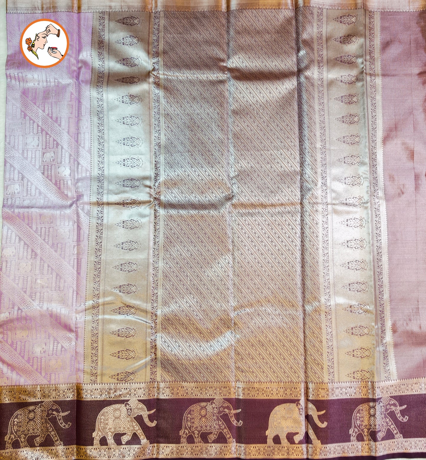 Lavender with Purple elephant border Kanchipuram Tissue Silk Saree