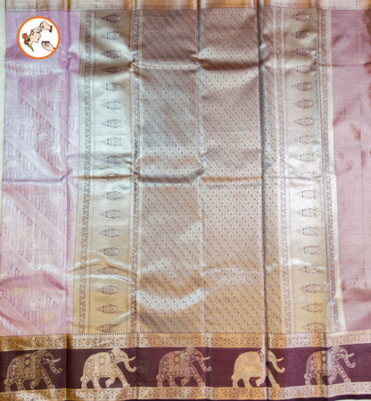 Lavender with Purple elephant border Kanchipuram Tissue Silk Saree
