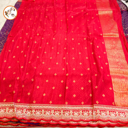 Purple with Red lace border Banarasi Silk Partywear Saree