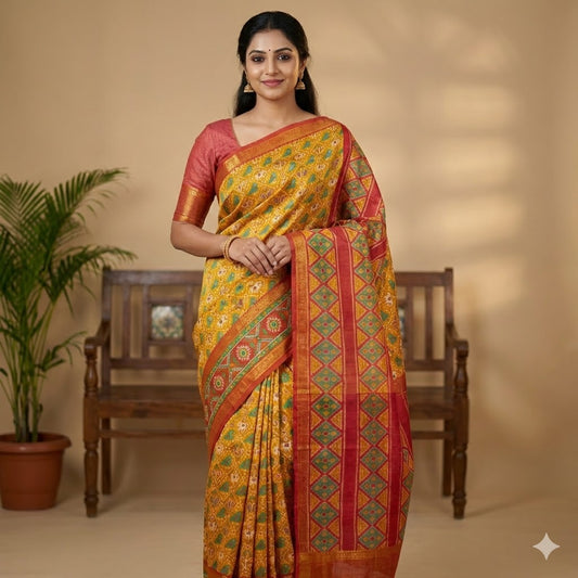 Mustard Yellow Pochampally Silk Cotton Casual Saree