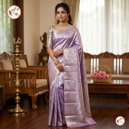 Lavender Silver zari Kanchipuram Tissue Silk Saree