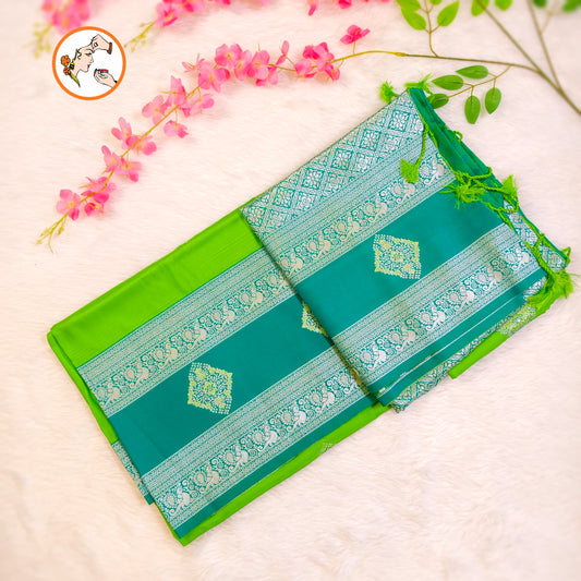 Parrot Green with Dark Green border Soft Silk Saree