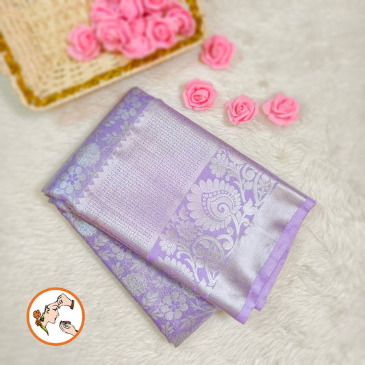 Lavender Silver zari Kanchipuram Tissue Silk Saree