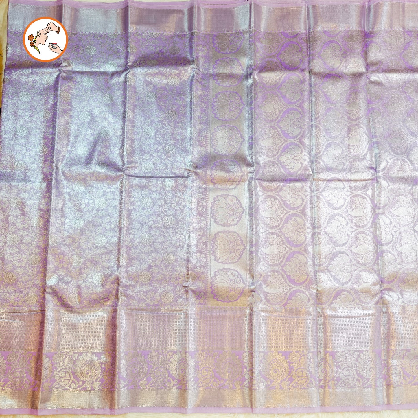 Lavender Silver zari Kanchipuram Tissue Silk Saree