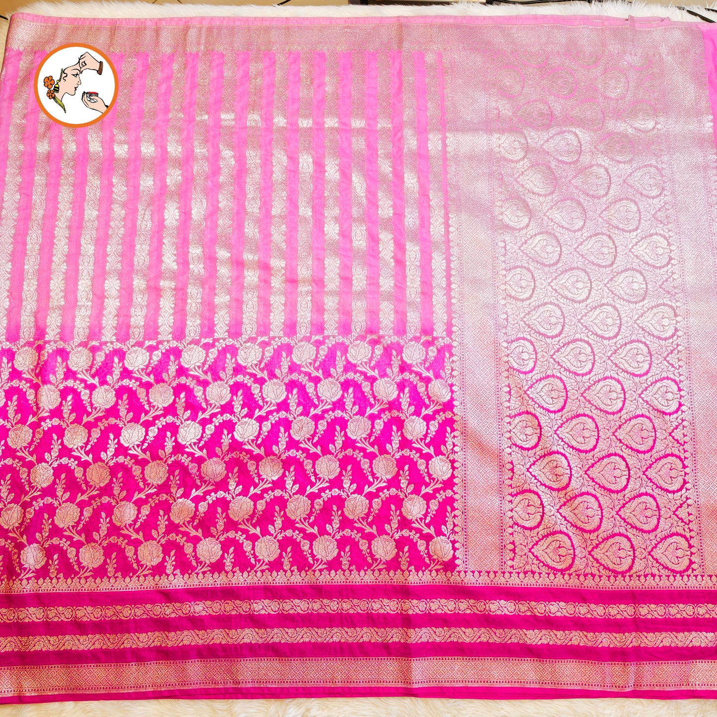 Pink ombre Pure Banarasi Silk Partywear Saree