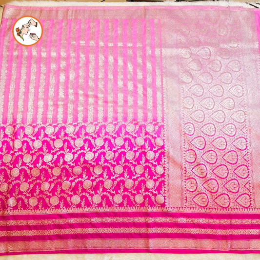 Pink ombre Pure Banarasi Silk Partywear Saree