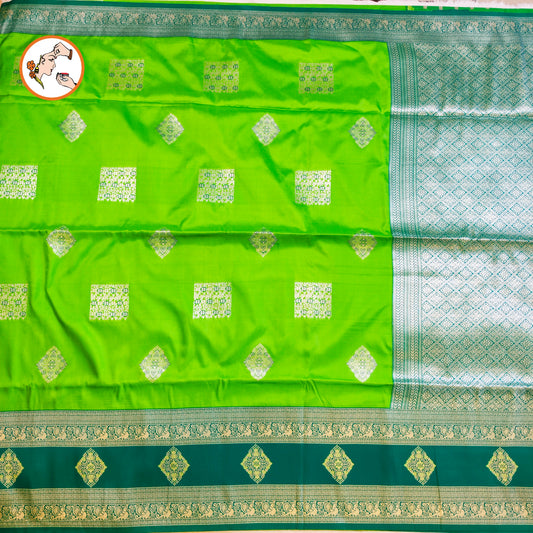 Parrot Green with Dark Green border Soft Silk Saree