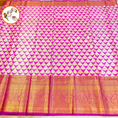 Purple Geometric pattern golden zari border Kanchipuram High Tissue Silk Saree