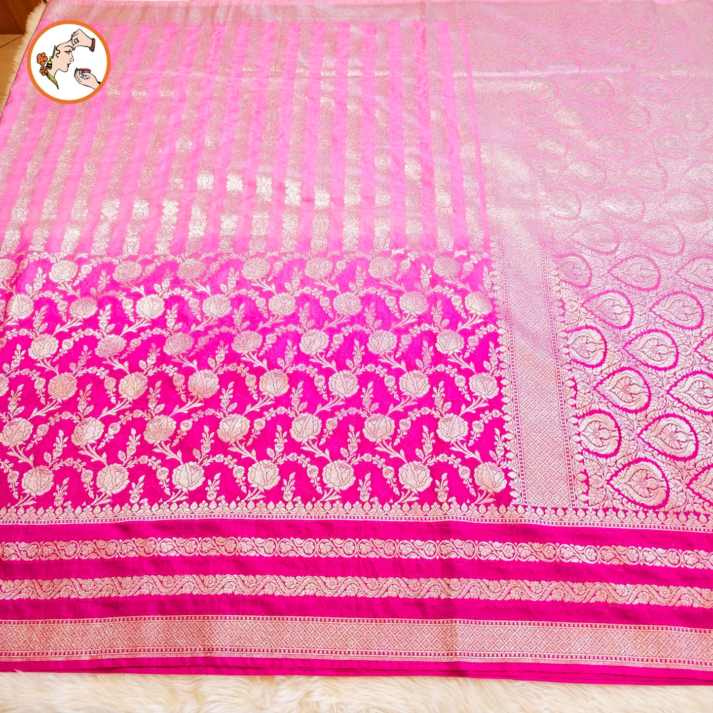 Pink ombre Pure Banarasi Silk Partywear Saree