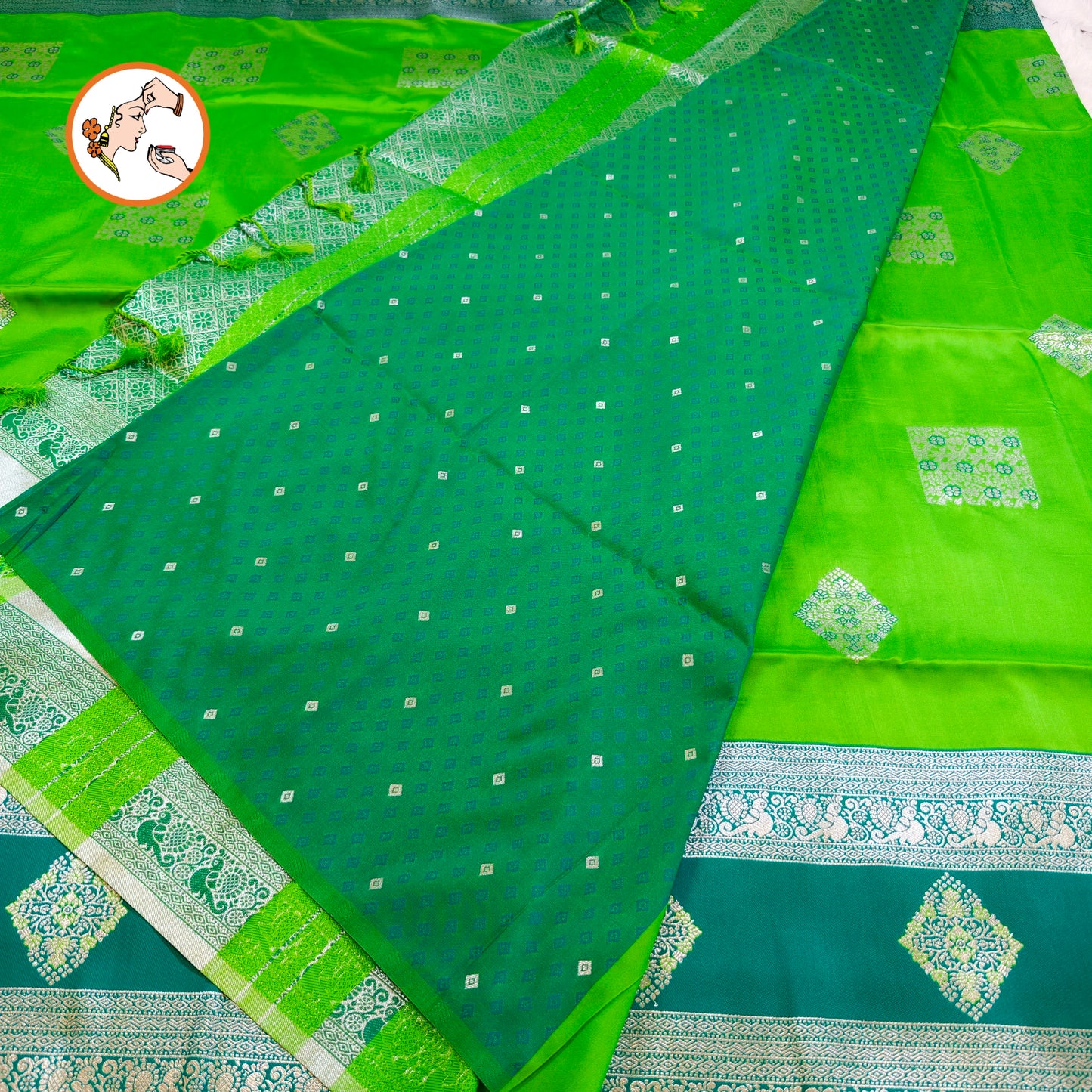 Parrot Green with Dark Green border Soft Silk Saree