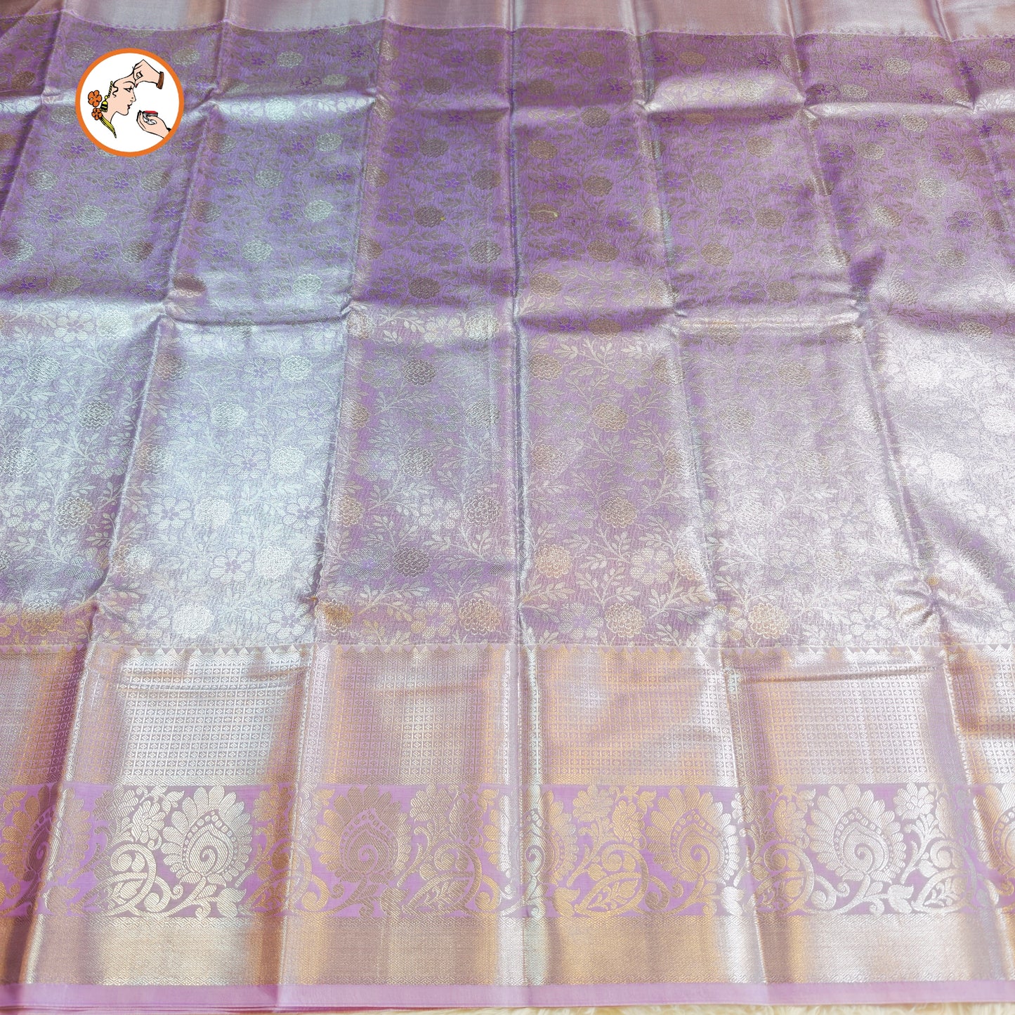 Lavender Silver zari Kanchipuram Tissue Silk Saree
