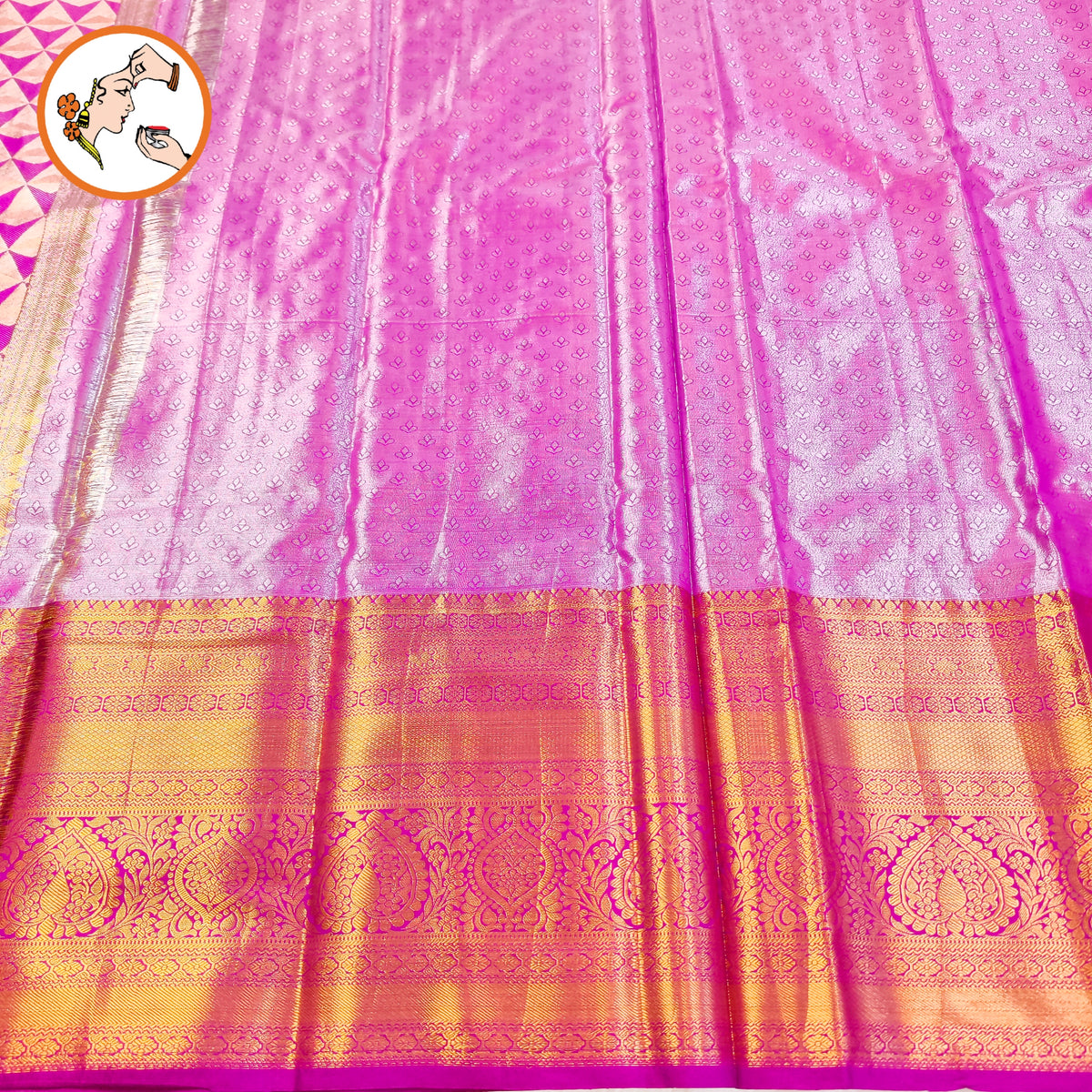 Purple Geometric pattern golden zari border Kanchipuram High Tissue Silk Saree