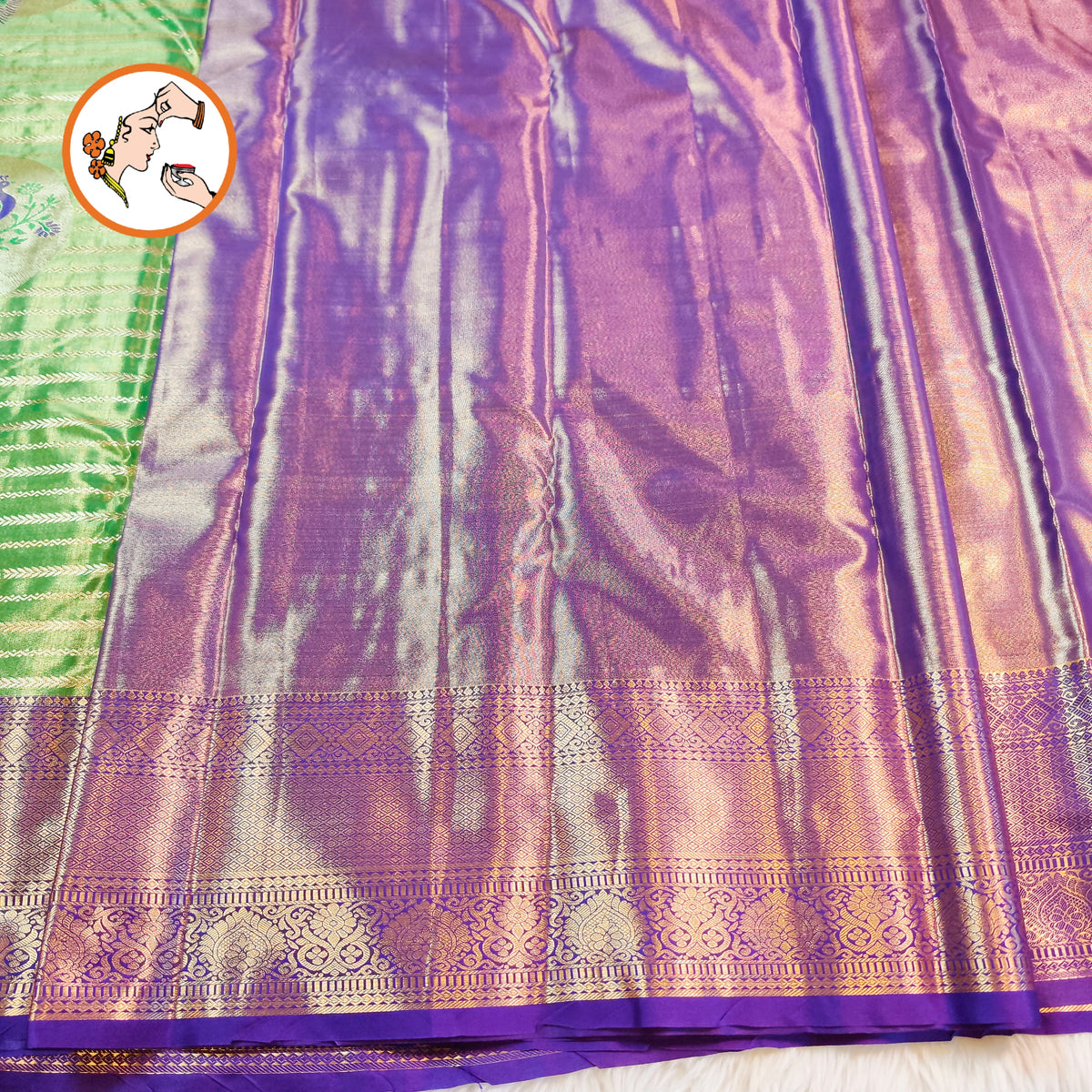 Green  with Violet border Peacock motif High Tissue Kanchipuram Silk Saree