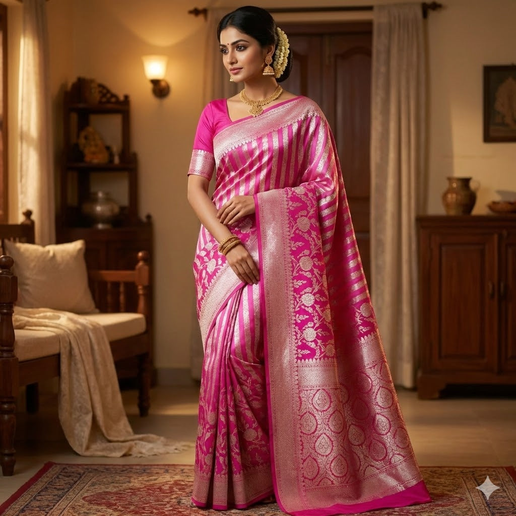Pink ombre Pure Banarasi Silk Partywear Saree