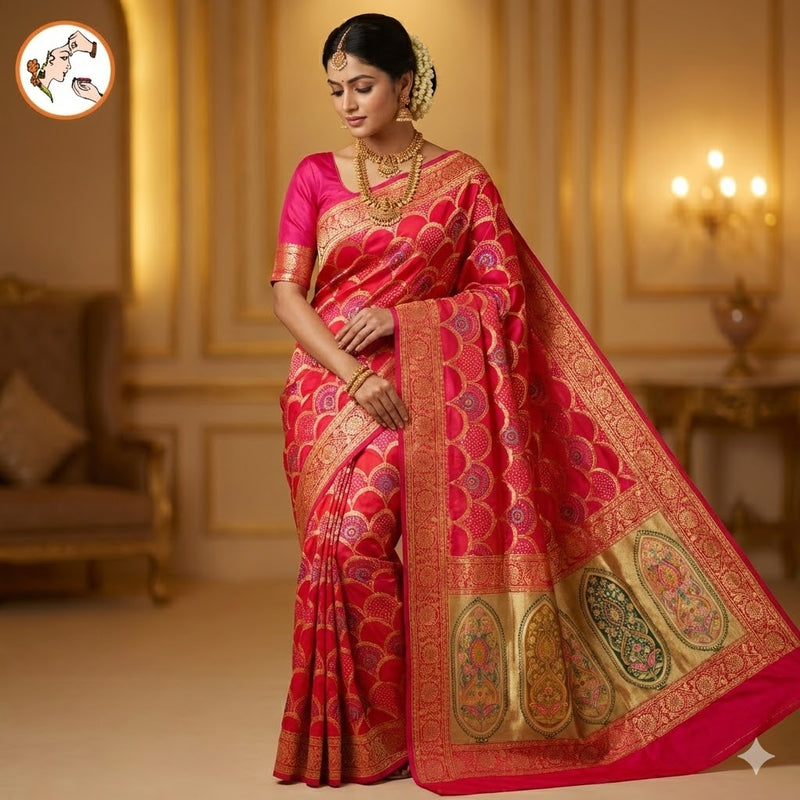 Dark Pink Fancy border Soft Banarsi Silk Partywear Saree