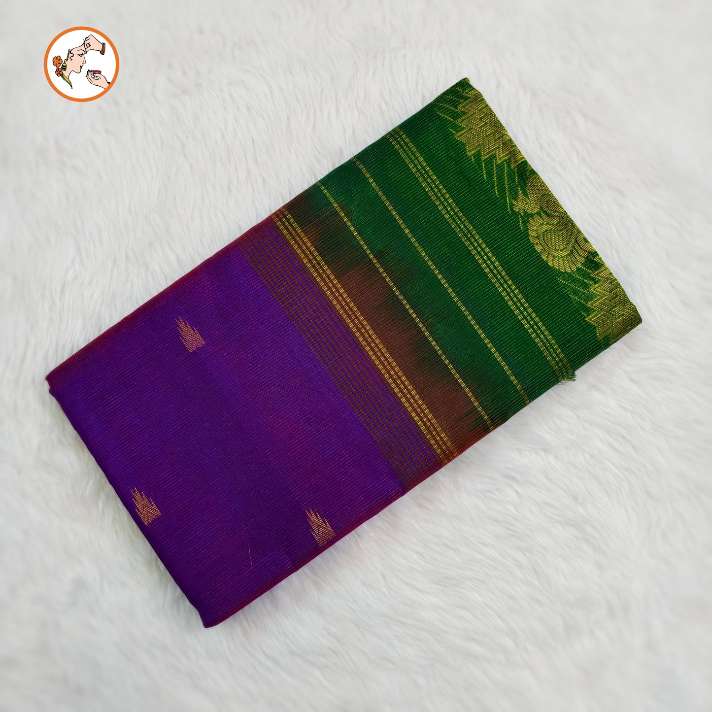 Violet with Green Traditional Vairoosi Pure Silk Cotton Saree